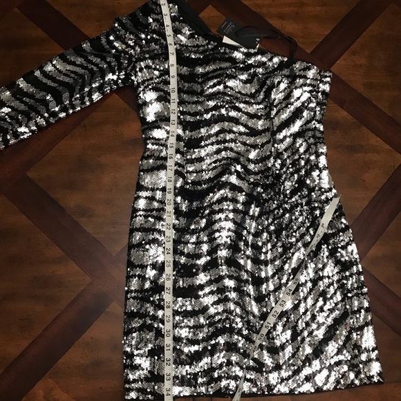 Aidan by Aidan Mattox
One-Shoulder Zebra Sequin Mini Dress - Picture 9 of 11
